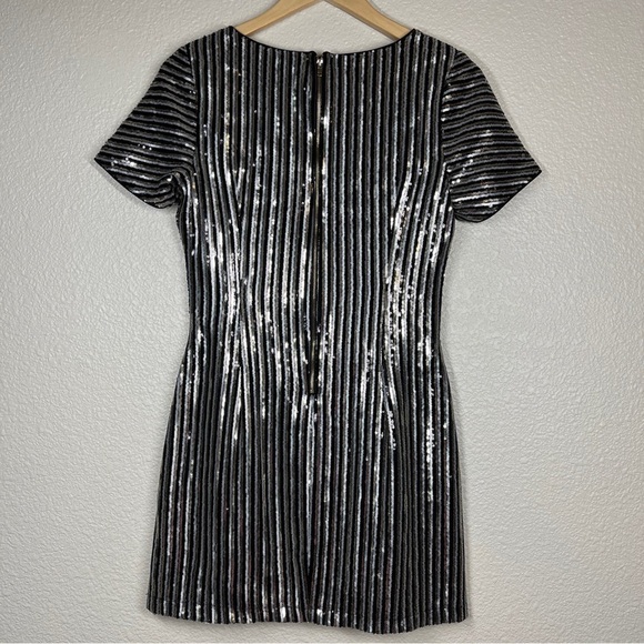 Lulu's Mini Dress Broadway Star Metallic Sequin V-Neck Stripes Women Size Small - Picture 5 of 11